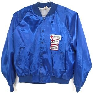 Vintage American Red Cross Jacket Mens 4XL Blue Nylon Coaches CPR Instructor 80s